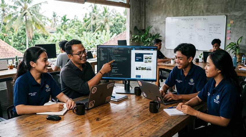 Workspace desainer multimedia dan setup kerja produktif agensi digital Jakarta